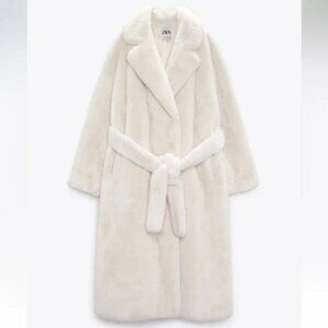 ZARA LONG FAUX FUR COAT WHITE LIMITED EDITION
